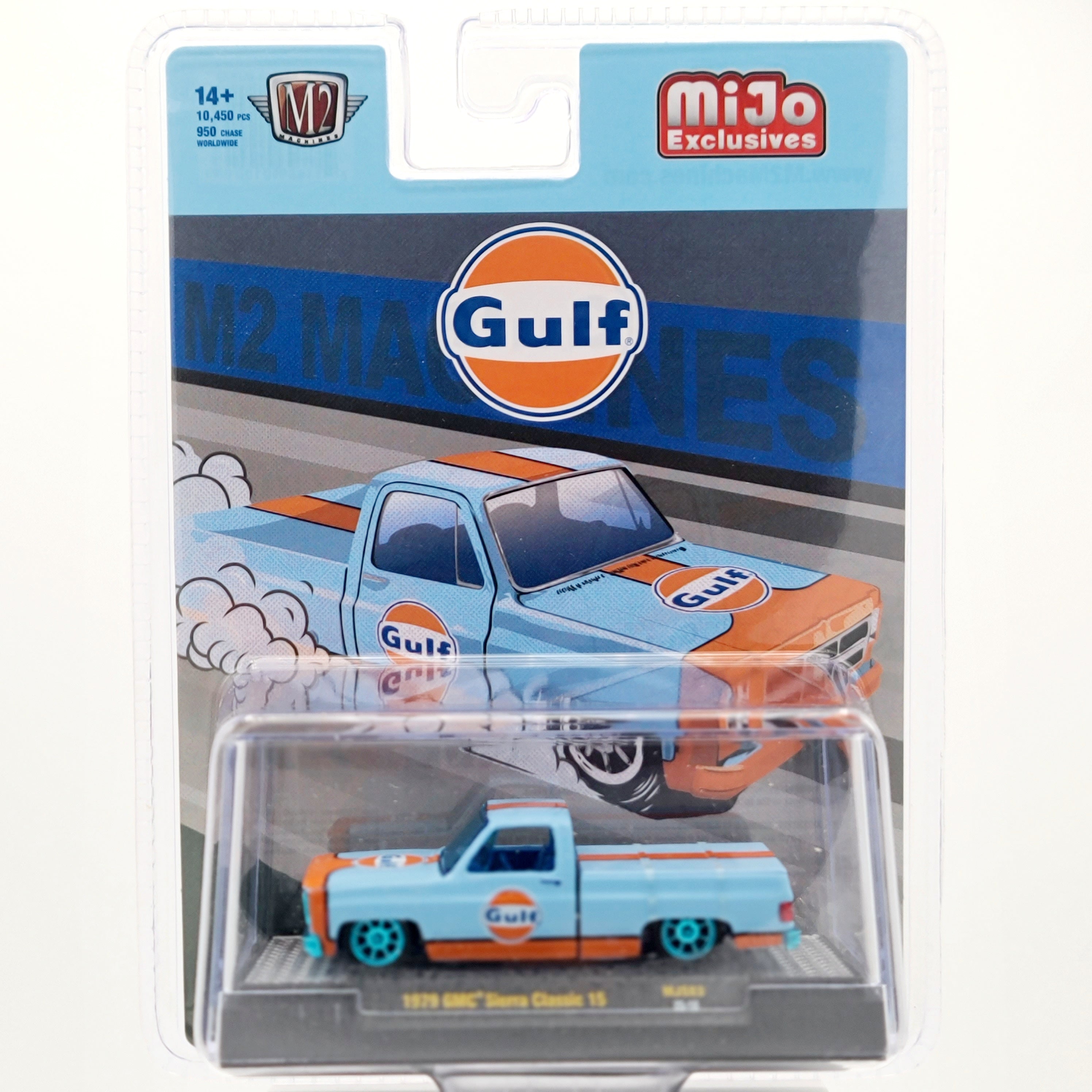 M2 Machines - CHASE - '79 GMC Sierra Classic Pickup - 1:64, Gulf Oil (2025 MiJo Exclusives - Limited Edition)